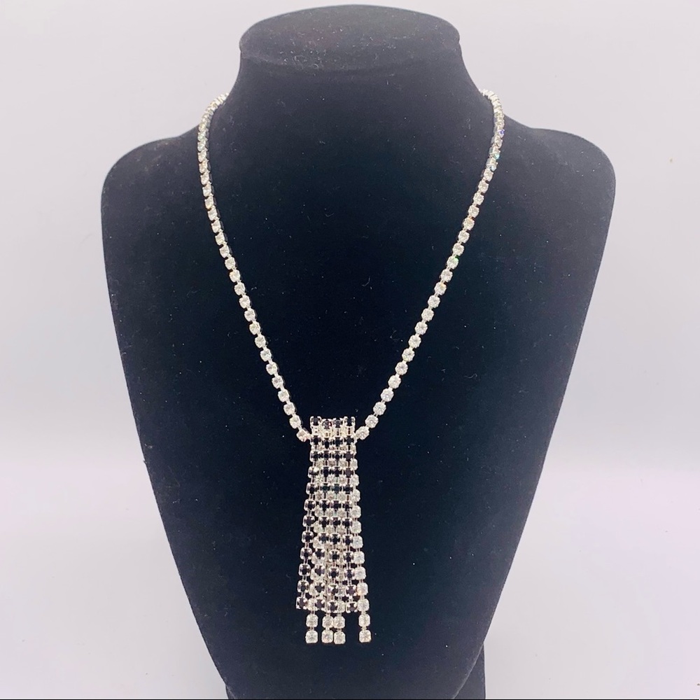 Fringe vintage costume necklace rhinestone NOS